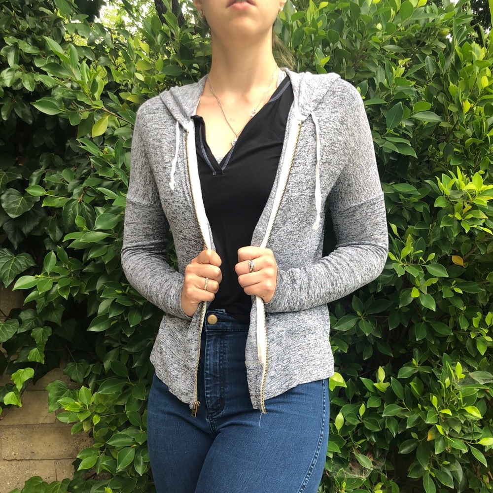 Lightweight heather grey zip-up hoodie